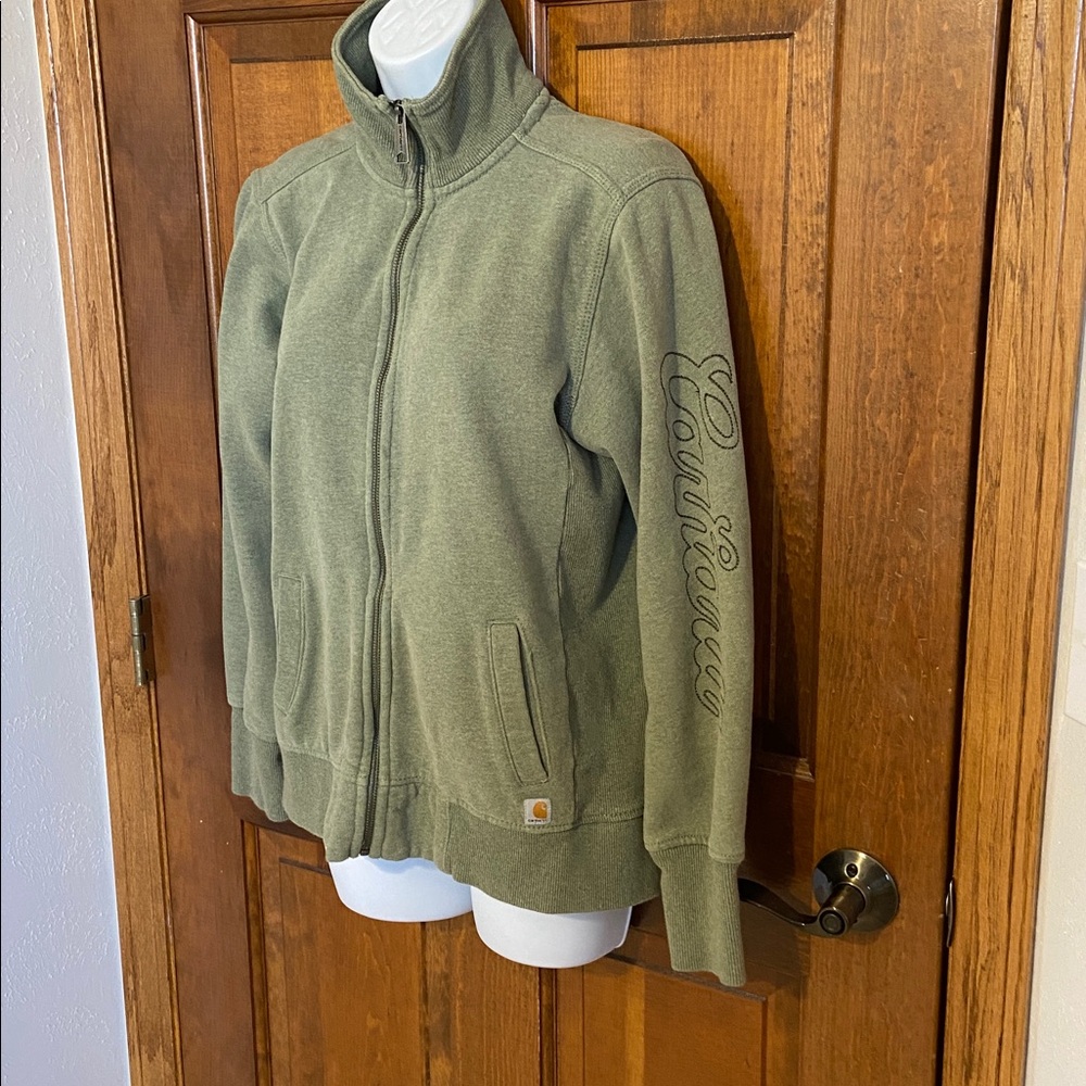 Carhartt Olive Green full-zip Mock Neck sweatshirt a heavyweight cotton Small